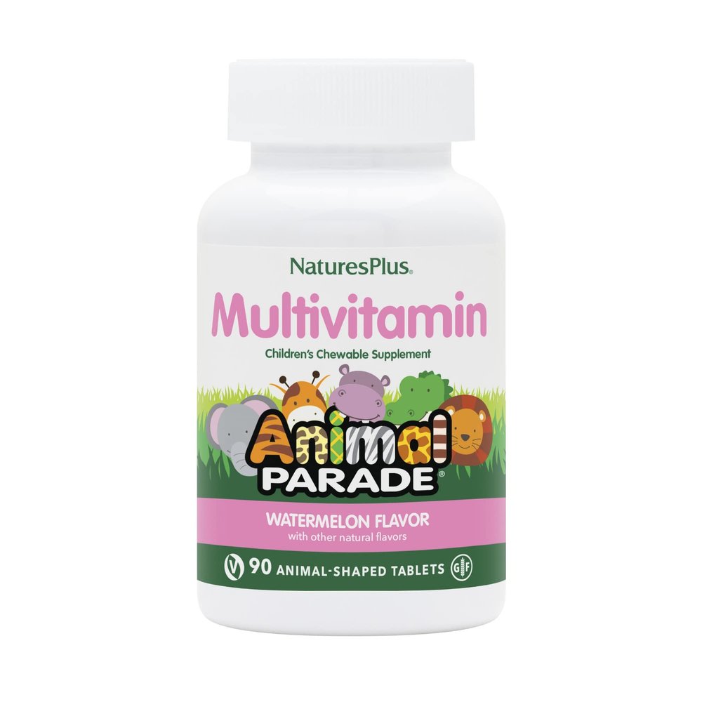 NaturesPlus Animal Parade Multivitamin Childrens Chewables - Watermelon Flavor - 90 Animal Shaped Tablets - Promotes Health and Well-Being - Vegetarian, Gluten Free - 45 Servings