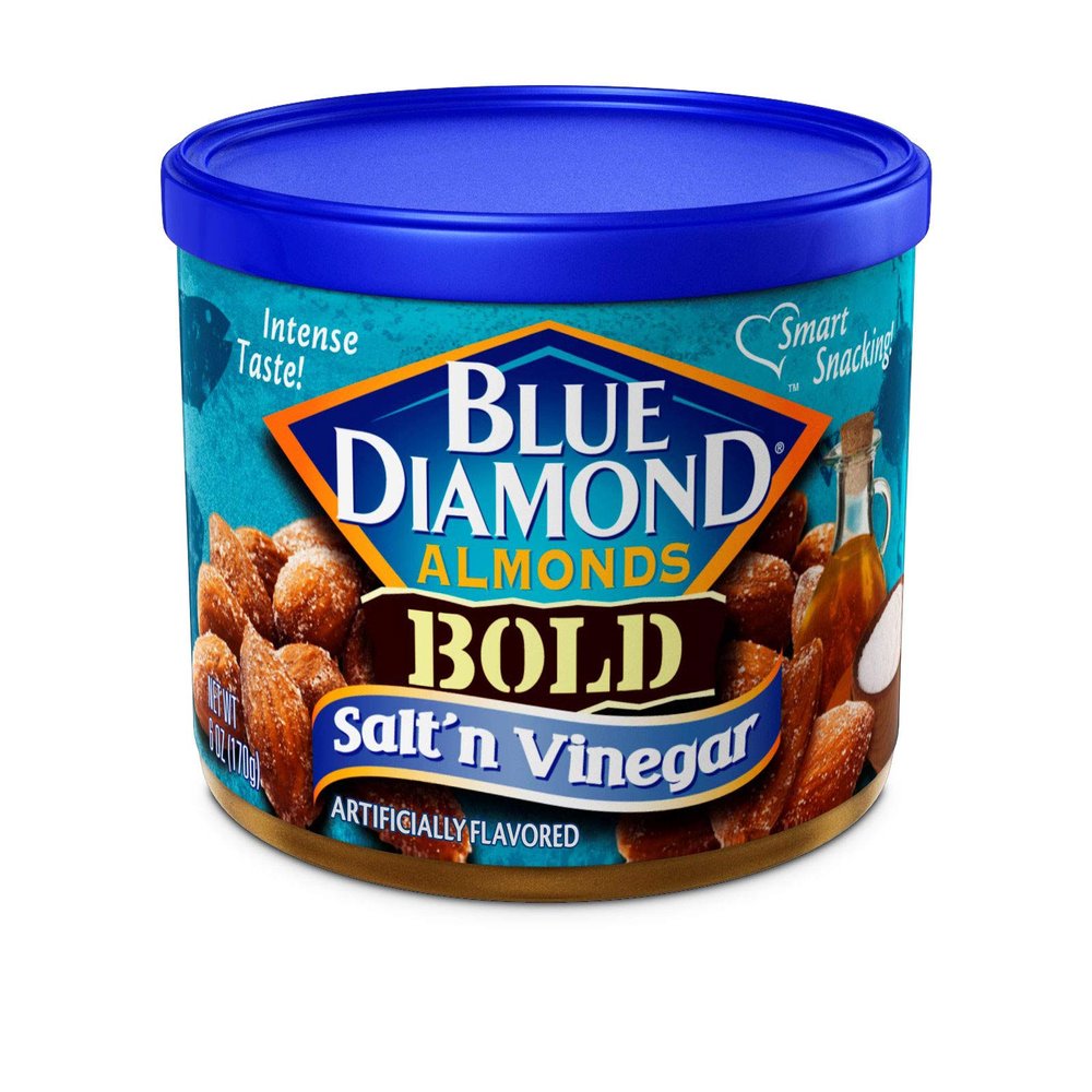 Blue Diamond Almonds Salt N' Vinegar Flavored Snack Nuts, 6 Oz Resealable Cans (Pack of 12)