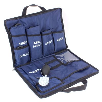 Dixie EMS Aneroid Sphygmomanometer Kit, Manual Blood Pressure Monitor Set with 5 Cuffs for Infant, Child, Adult, Large Adult, Thigh, & Carrying Case Blue