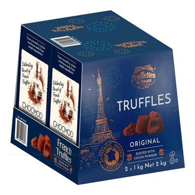 Chocmod Truffettes de France Natural Truffles, Plain, 1000-Gram Boxes (Pack of 2)