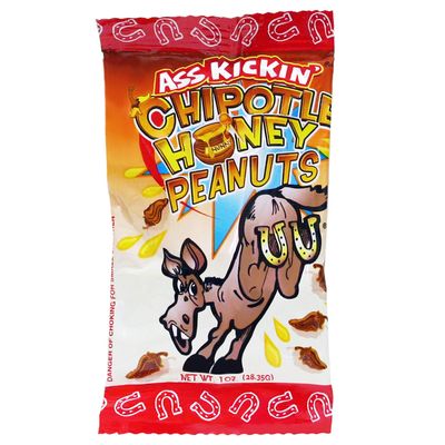 ASS KICKIN Chipotle Honey Roasted Spicy Hot Peanuts  1oz 24 Pack - Ultimate Spicy Gourmet Gift Travel Size Peanuts Great on the Go Snack - Try if you dare!