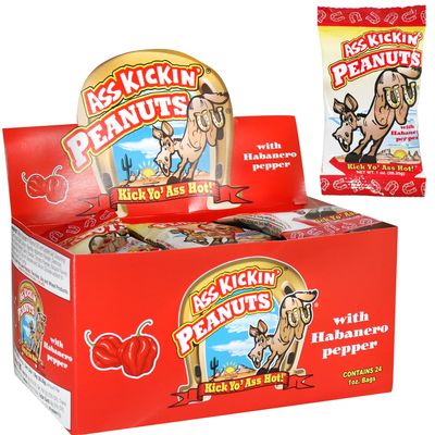 ASS KICKIN Habanero Pepper Spicy Hot Peanuts  1oz 24 Pack - Ultimate Spicy Gourmet Gift Travel Size Peanuts Great on the Go Snack - Try if you dare!