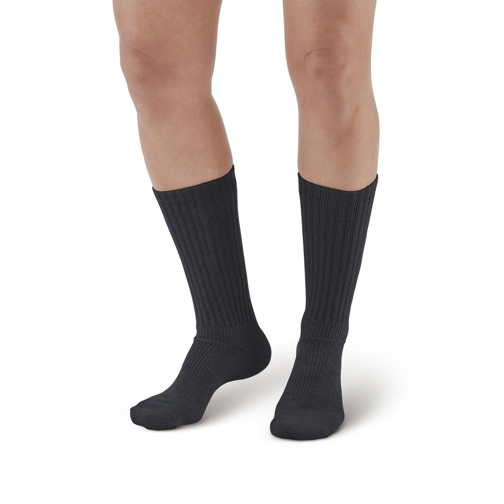 Ames Walker AW 190 E-Z Walker Plus Diabetic Crew Socks for Sensitive Feet 8-15 mmHg Black S