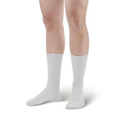 Ames Walker AW 190 E-Z Walker Plus Diabetic Crew Socks for Sensitive Feet 8-15 mmHg White M