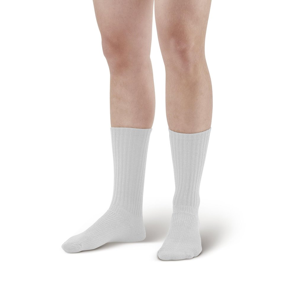 Ames Walker AW 190 E-Z Walker Plus Diabetic Crew Socks for Sensitive Feet 8-15 mmHg White M