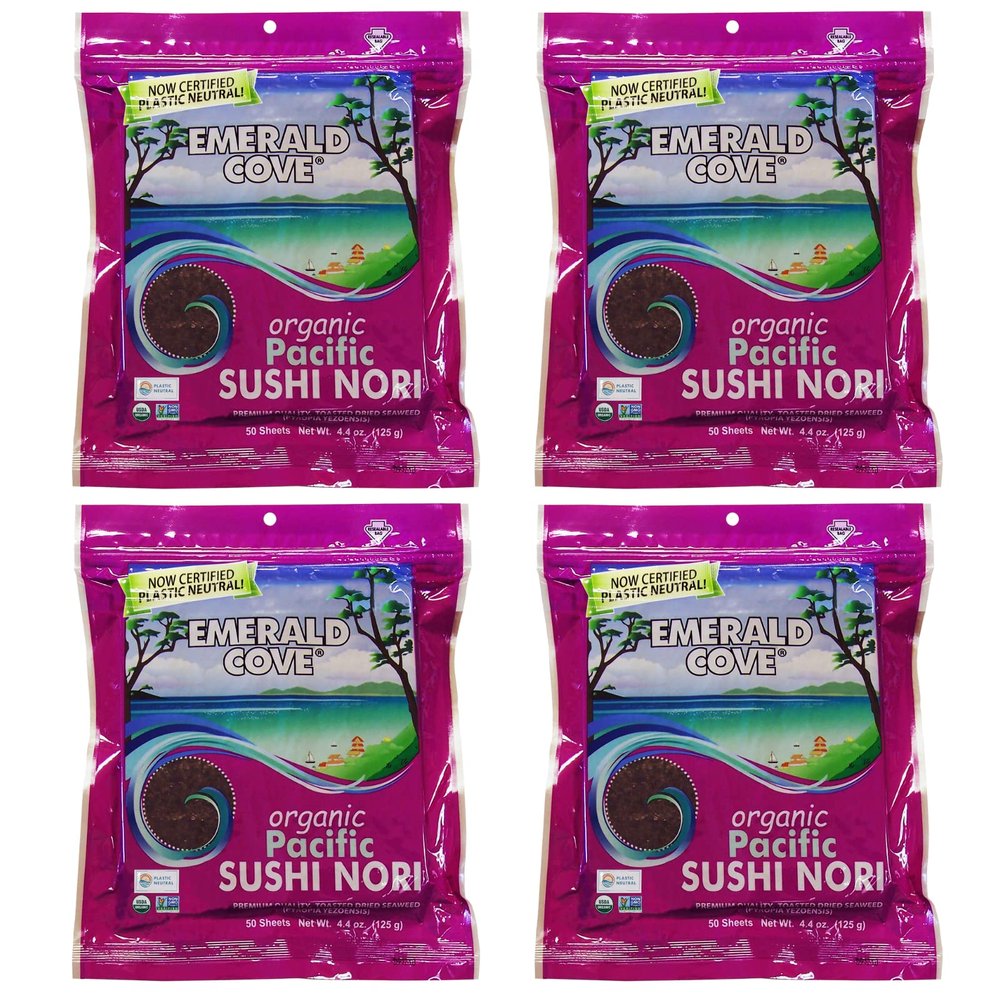 Emerald Cove Silver Grade Organic Pacific Sushi Nori (Dried Seaweed), 50-Count Sheets (Pack of 4)