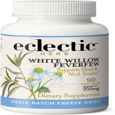 Eclectic Institute Raw Fresh Freeze-Dried Non-GMO White Willow - Feverfew | Support Body's Response to Occasional Pain | 90 CT (350 mg)