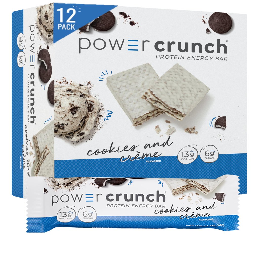 Power Crunch Protein Bars, High Protein Snacks with Delicious Taste, Cookies and Crme, 1.4 Ounce (12 Count)
