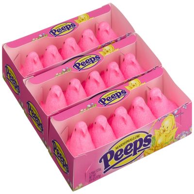 Marshmallow Peeps Pink Chicks, 4.5-Ounce, 15-Count Boxes (Pack of 6)