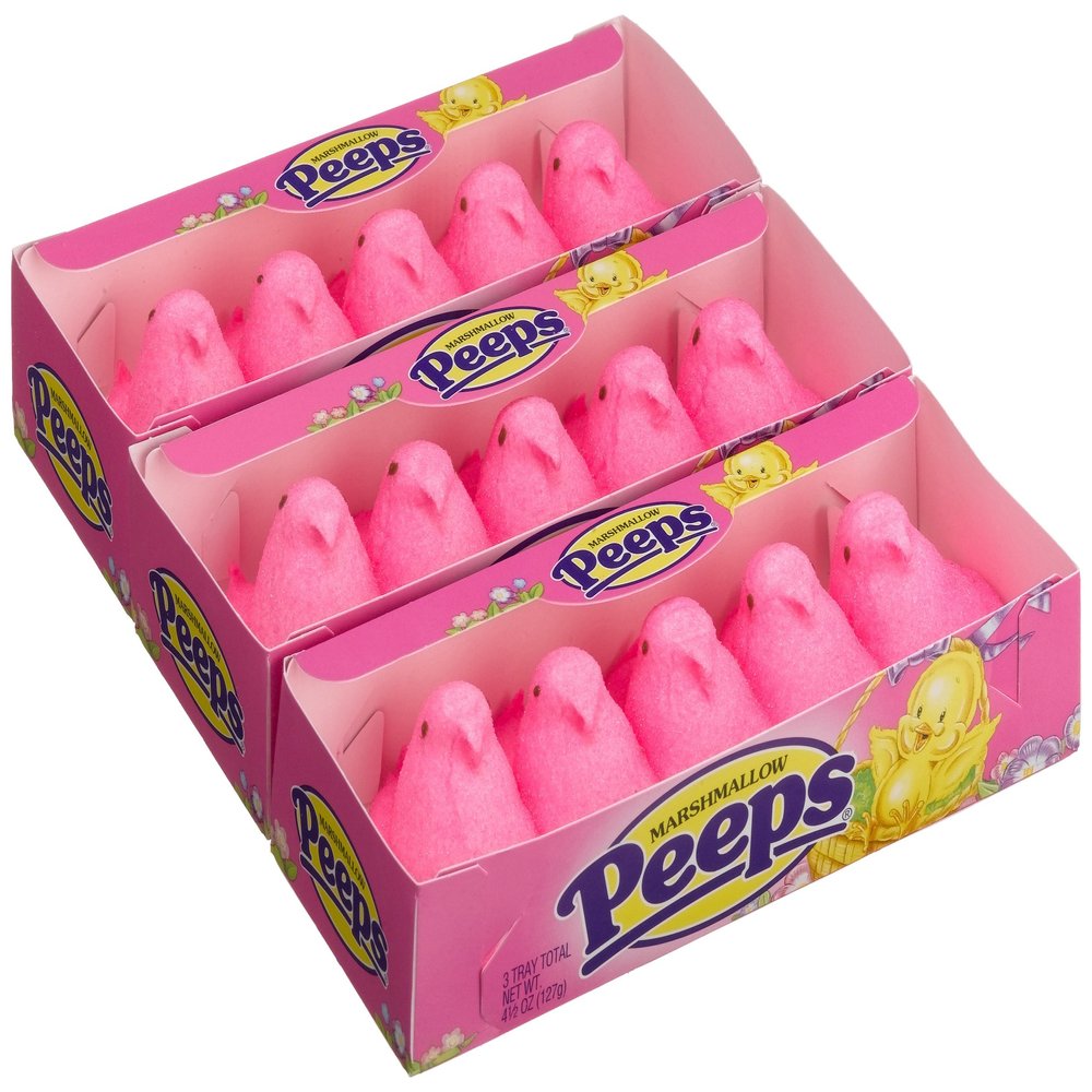 Marshmallow Peeps Pink Chicks, 4.5-Ounce, 15-Count Boxes (Pack of 6)
