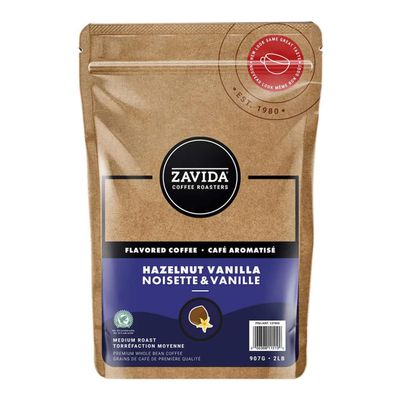 Zavida Premium Hazelnut Vanilla Whole Bean Coffee, 2 LB