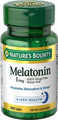 Nature's Bounty Melatonin, 100% Drug Free Sleep Aid, Promotes Relaxation and Sleep Health, 1mg, 180 Tablets