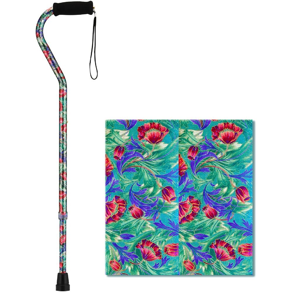 NOVA Designer Walking Cane with Offset Handle, Lightweight Adjustable Walking Stick with Carrying Strap, Canterbury Design
