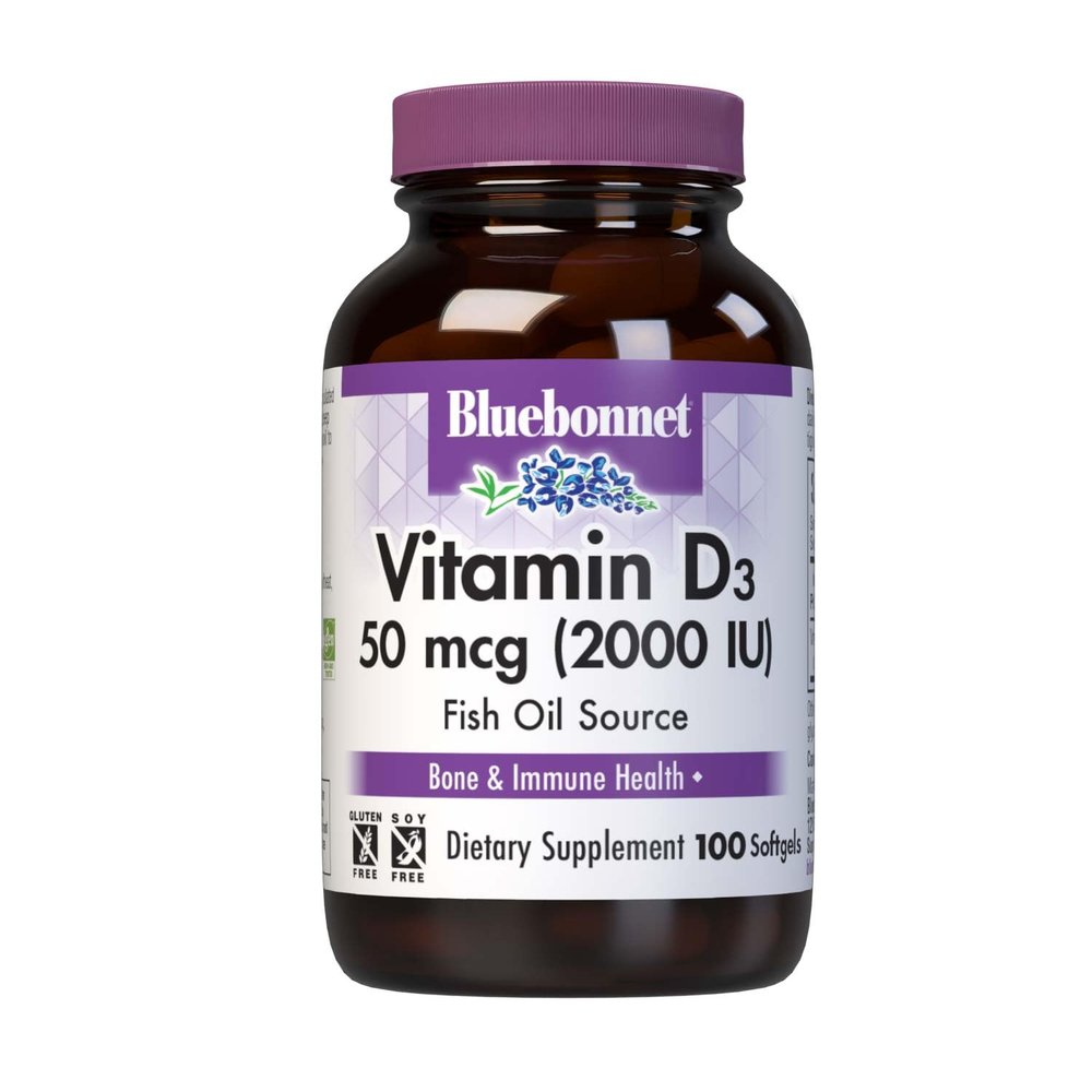 BlueBonnet Vitamin D3 2000IU 50mcg D3 Vitamin for Women & Men - Strong Bones & Immune Support - Cholecalciferol from Deep Sea Fish Oil - Non-GMO Safflower Oil - Easy-to-Swallow VIT D - 100 Softgels