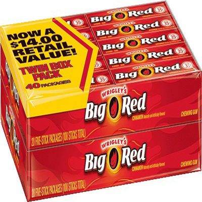 Wrigleys Big Red chewing gum, Cinnamon,40 pack, 5 sticks per pack
