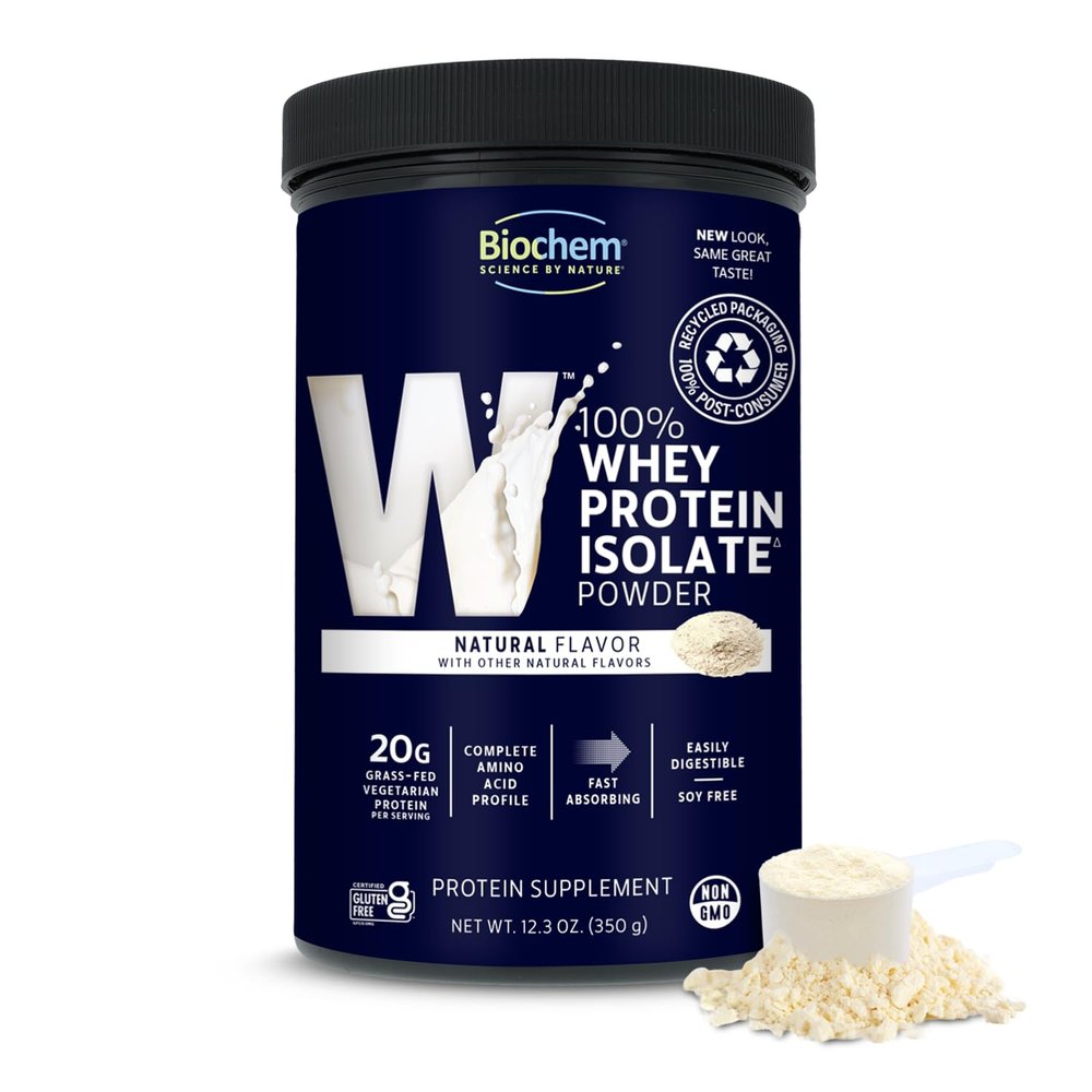 Biochem 100% Whey Isolate Protein - Natural Flavor - 12.3 Ounce, Preworkout & Immune Health - 20g Vegetarian Protein - Easily Digestible - Refreshing Taste - Keto Friendly & Easy To Mix