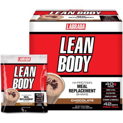 Lean Body All-in-One Chocolate Meal Replacement Shake. 40g Protein, Whey Blend, 8g Healthy Fats & Fibre,22 Vitamins and Minerals, No Artificial Colours, Gluten Free, (40 MRP Packets)