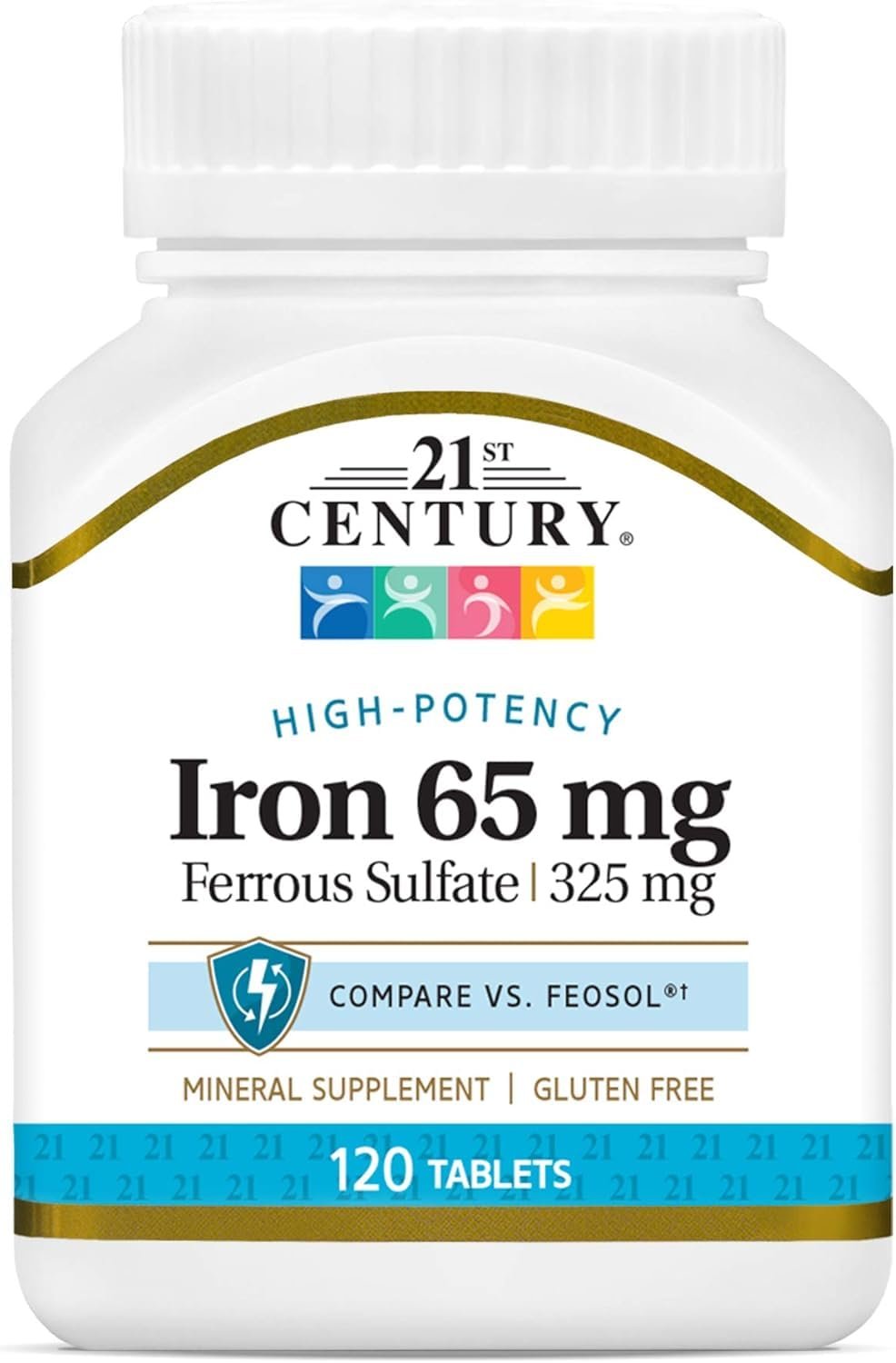 21st Century Iron 65 Mg Ferrous Sulfate 325 Mg Tablets, 120 Count (Pack of 2)