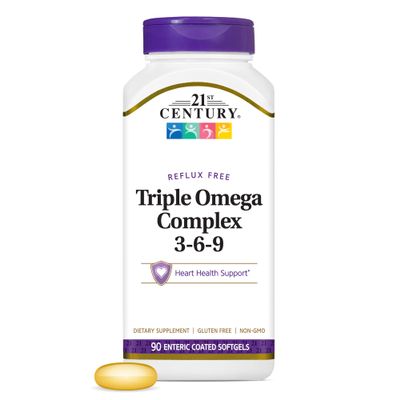 21st Century Vitamins Enteric Coated Triple Omega Complex 3-6-9, Reflux Free 90 Softgels, MTC22874X5