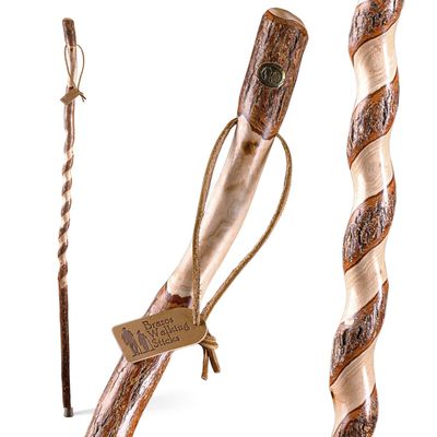 Brazos Rustic Wood Walking Stick, Twisted Sassafras, Traditional Style Handle, for Men & Women, Made in The USA, 58"