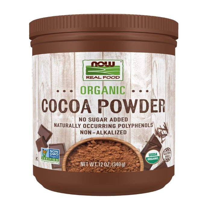 NOW Foods, Cocoa Powder, Cocoa Lovers Certified Organic, Pure, Non-Alkalized, with Polyphenols, 12-Ounce