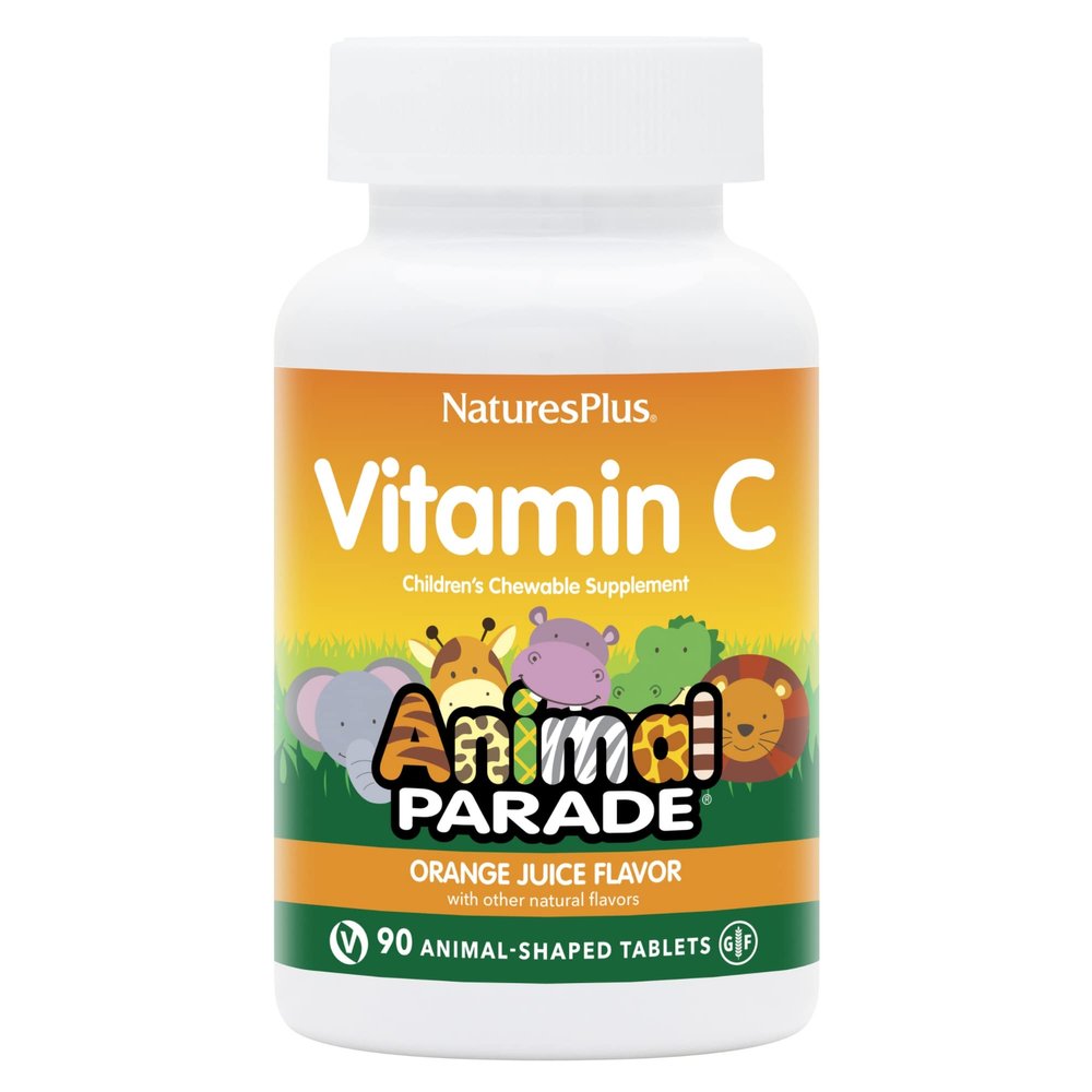 NaturesPlus Animal Parade Vitamin C Children's Chewable - Natural Orange Juice Flavor - 90 Animal-Shaped Tablets - Vegan, Vegetarian, Gluten Free - 45 Servings