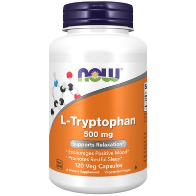 NOW Foods Supplements, L-Tryptophan 500 mg, Encourages Positive Mood*, Supports Relaxation*, 120 Veg Capsules