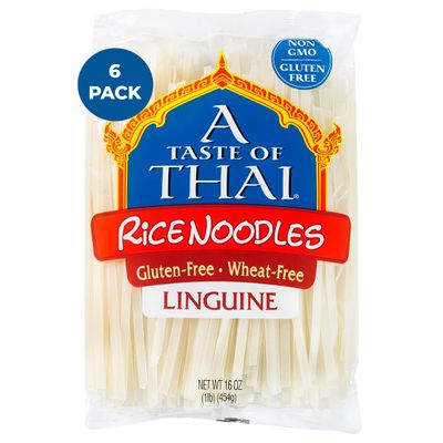 A Taste of Thai Linguine Rice Noodles | Restaurant-Quality Thai Flavor in Minutes | Vegan, Gluten-Free, Wheat Free, Non-GMO| Perfect for Stir-Fries, Soups & Asian Dishes 16 oz (Pack of 6)