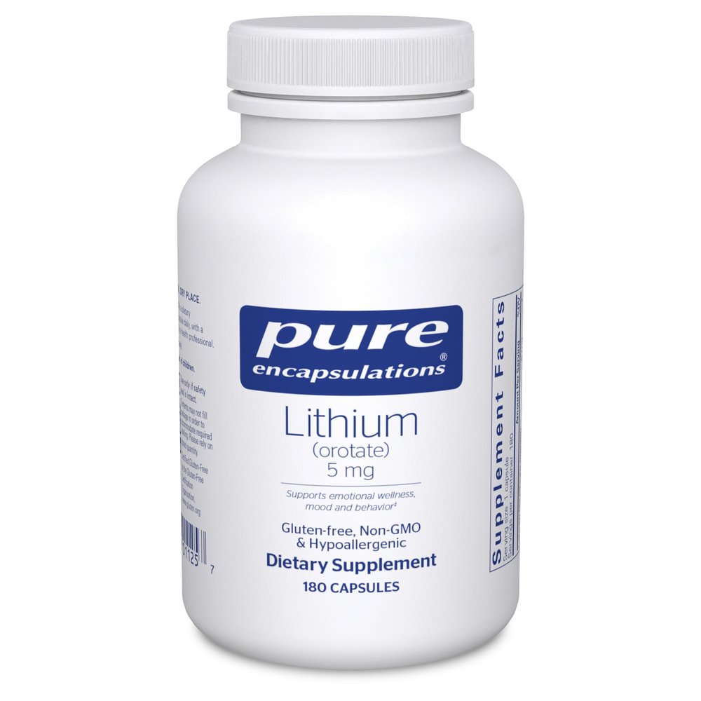 Pure Encapsulations Lithium Orotate 5 mg - Brain Support Supplement - with N-Acetyl-L-Cysteine (NAC) for Memory & Brain Behavior* - Gluten Free & Non-GMO - 180 Capsules