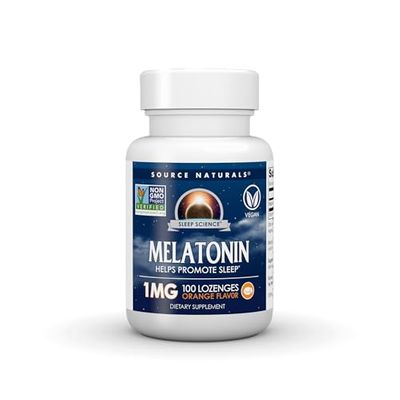 Source Naturals Sleep Science Melatonin, Non GMO Project Verified, Melatonin Dietary Supplement, 1mg - 100 Orange Flavored Lozenges