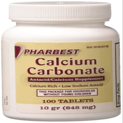 Pharbest Calcium Carbonate Antacid and Calcium Supplement 10 Grains - 100 Tablets by HARBEST