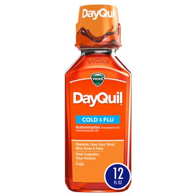 Vicks DayQuil Cold and Flu Relief Liquid Medicine, Non-Drowsy Powerful Multi-Symptom Daytime Relief for Headache, Fever, Sore Throat, Minor Aches and Pains, Nasal Congestion, Sinus Pressure, and Cough, 12 FL OZ