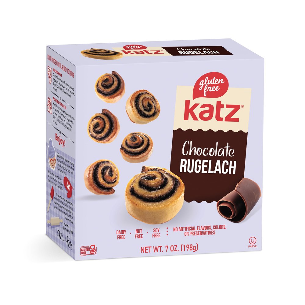 Katz Gluten Free Chocolate Rugelech | Dairy Free, Nut Free, Soy Free, Gluten Free | Kosher (1 Pack of 8 Rugelech, 7 Ounce)