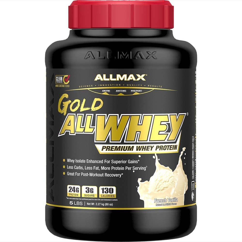 ALLMAX Nutrition GOLD ALLWHEY, French Vanilla - 5 lb - 24 Grams of Protein Per Scoop - Gluten Free, Low Carb & Low Sugar - Approx. 71 Servings