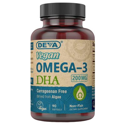 Deva Vegan Omega-3 DHA Supplement - Once-Per-Day Softgels 200 MG - Carrageenan Free - Gelatin Free - Non-Fish - Algae Oil Omega-3 Fatty Acids - 90 Softgels