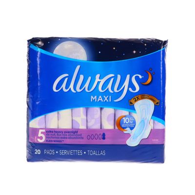 Always Pads Maxi Size 5-20 Count X-Tra Heavy Overnight (6 Pack)