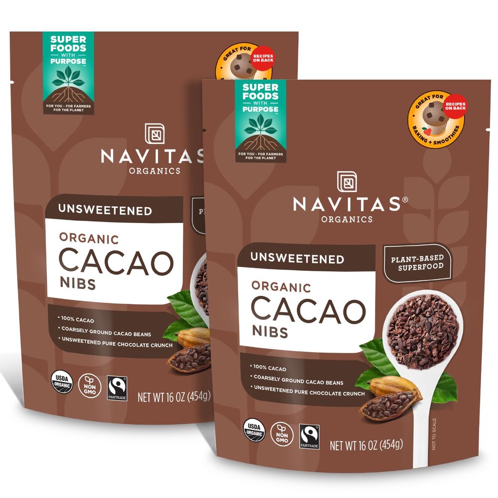 Navitas Organics Raw Cacao Nibs 16oz. bag, 15 servings  Organic, Non-GMO, Fair Trade, Gluten-Free (Pack of 2)