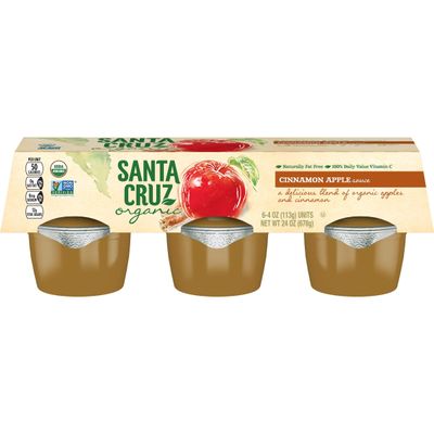 Santa Cruz Organic Cinnamon Apple Sauce, 6-4 Ounce Cups (Pack of 4)