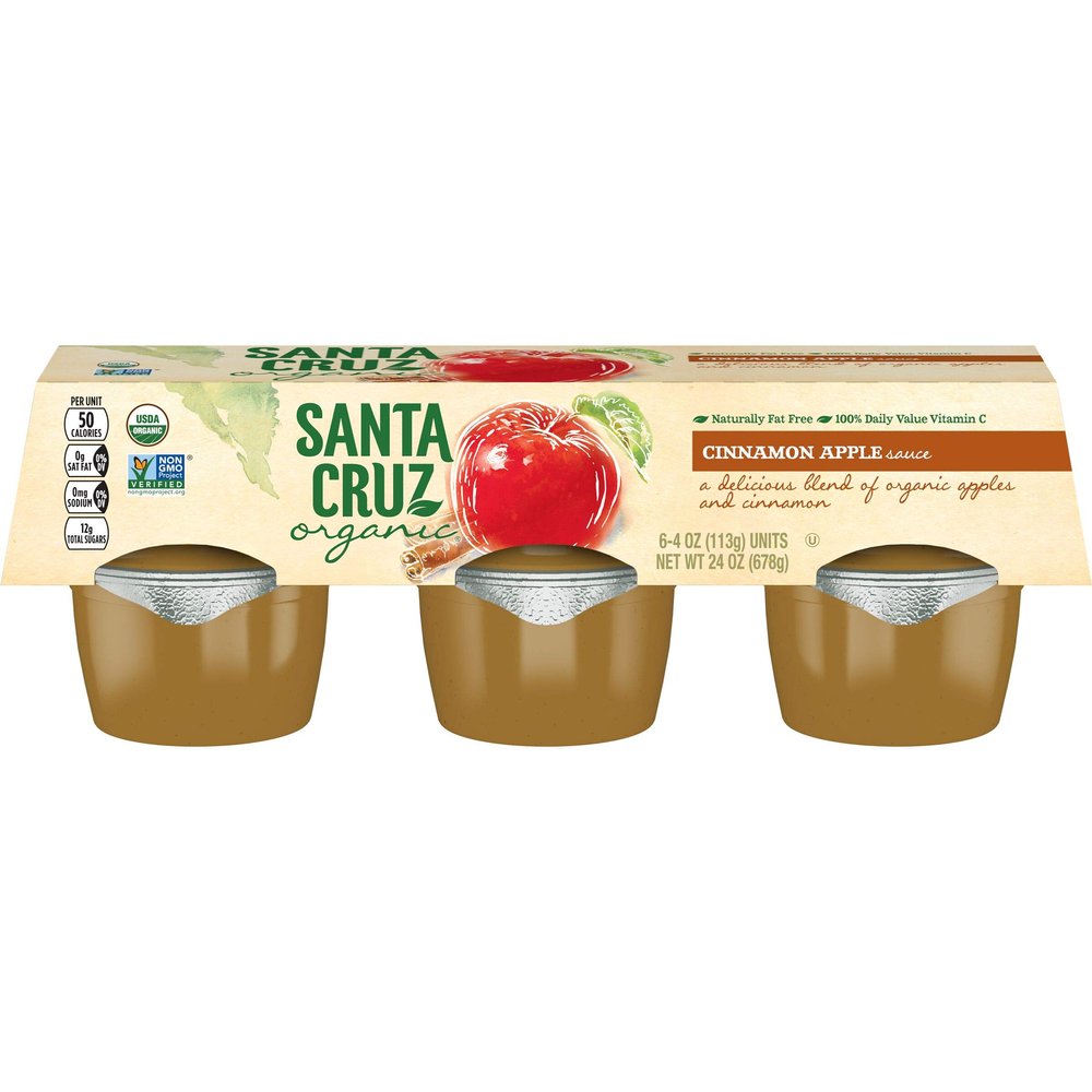 Santa Cruz Organic Cinnamon Apple Sauce, 6-4 Ounce Cups (Pack of 4)