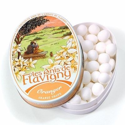 Abbaye de Flavigny Oval Traditional Tin Orange Flower Flavored Anise drops all natural, 1.8 oz, Sixteen