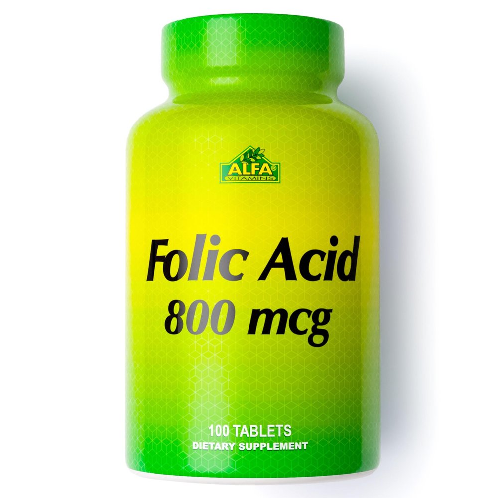 ALFA VITAMINS Folic Acid 800 mcg Prenatal Supplement, Supports Cardiovascular Health, Body & Brain Functions, Red Blood Cell Formation & Healthy Fetal Development, Dietary Supplement, 100 Tablets