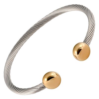 MAGNETJEWELRYSTORE 2 Tone All Stainless Steel Magnetic Bracelet High Power Magnets, For Men and Women, Adjustable Bangle