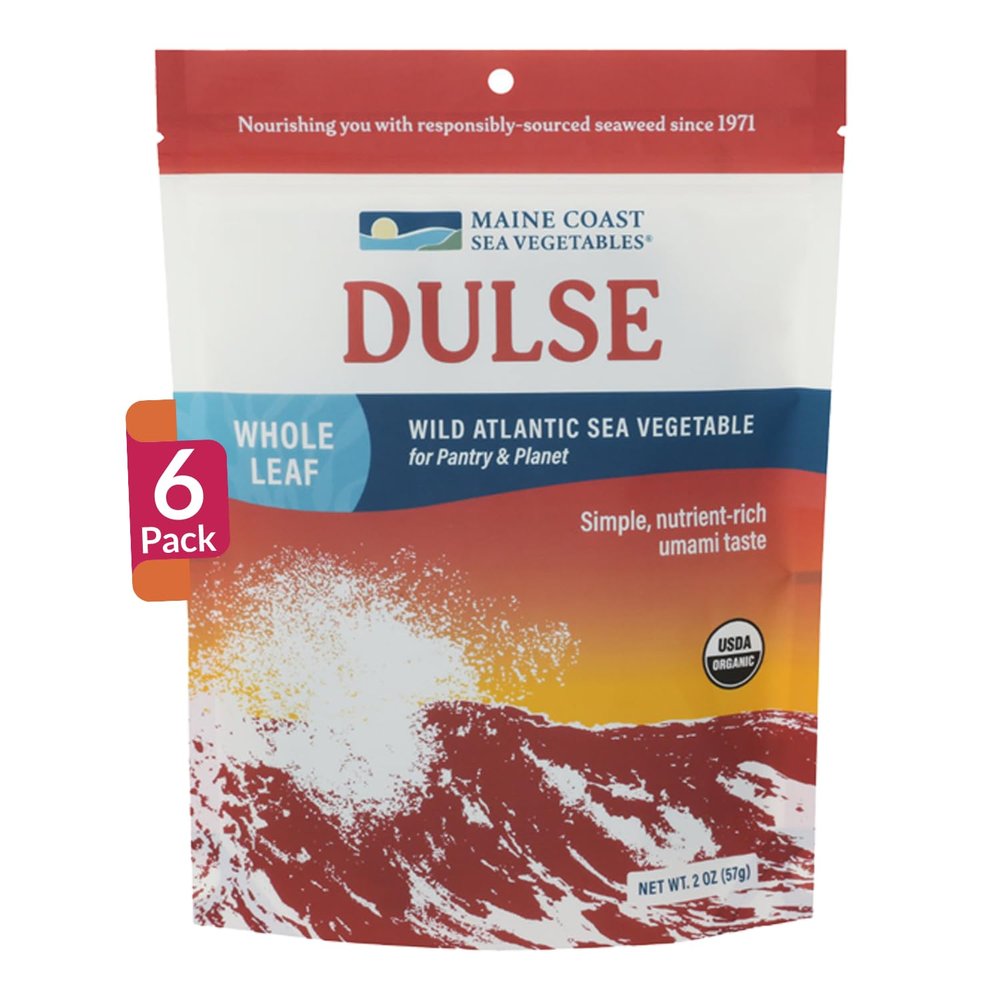 Maine Coast Sea Vegetables Organic Dulse Whole Leaf Bag, Nutritious Food & Seaweed Snacks, Rich in Iodine, North Atlantic Harvest, Great for Salads, Soup, Smoothies, 2 oz, 6-Pack