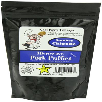 Chef Piggy Tail Microwave Pork Puffies Pork Rinds, Chipotle, 8 Ounce