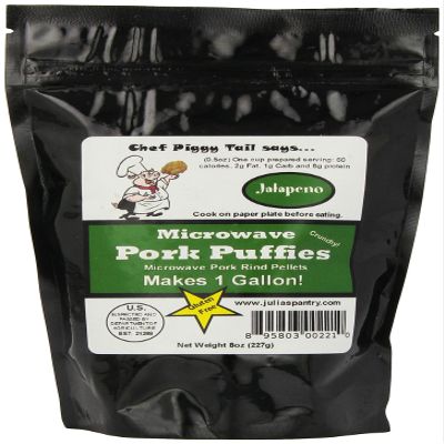 Chef Piggy Tail Microwave Pork Puffies Pork Rinds, Jalapeno, 8 Ounce