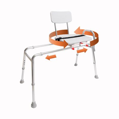 Eagle Health Supplies Sliding Shower Chair Tub Transfer Bench with Swivel Seat, FSA/HSA Eligible, Height Adjustable Shower Benches for Inside Shower, Shower Seat for Elderly and Disabled, 77662