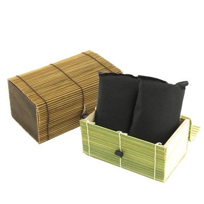 BambooMN Granulated Bamboo Charcoal Odor Absorber Bag in Decorative 6.25" x 3.5" x 3" Box, 2 Pieces