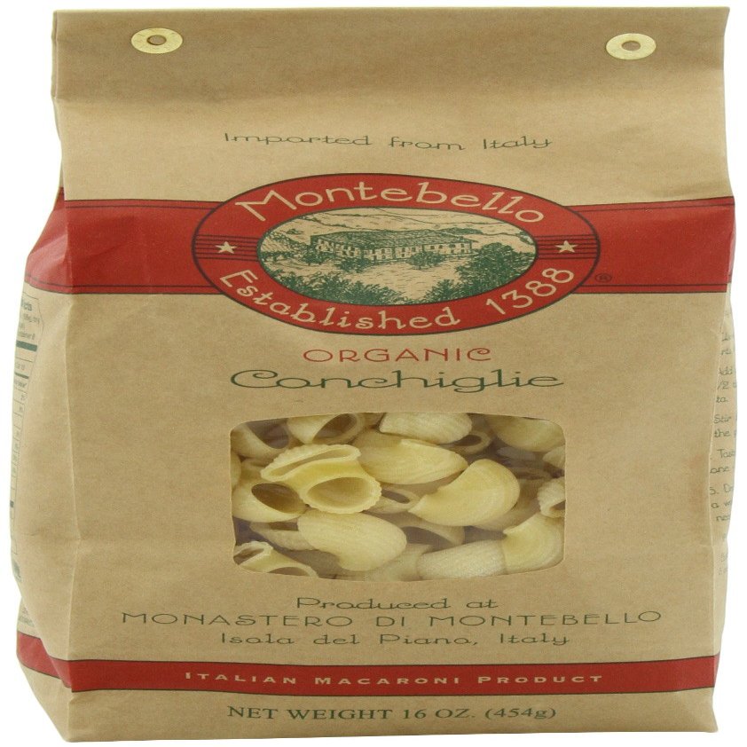 Montebello Organic Pasta, Conchiglie, 16-Ounce Bag (Pack of 5)