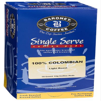 Baronet Coffee 100% Colombian Coffee Pods, 18-Count Box (Pack of 3)