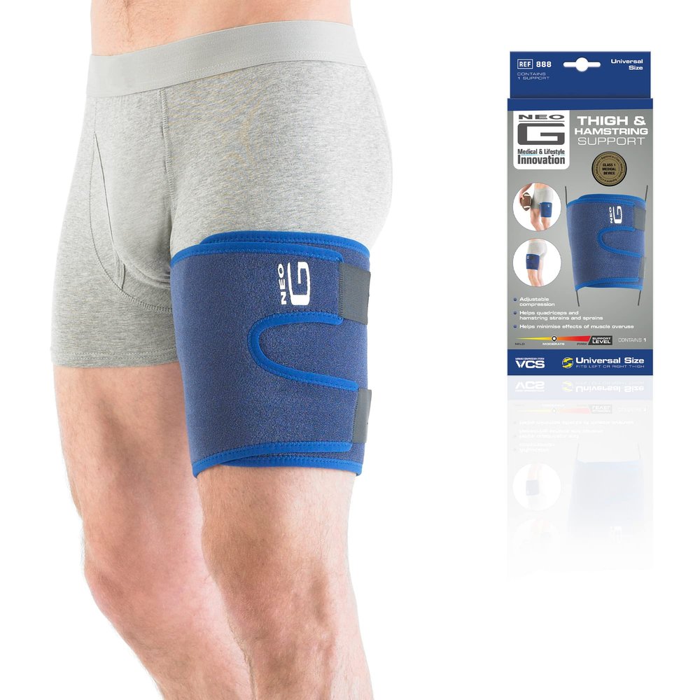 Neo-G Thigh Support Hamstring Support to Quadriceps and Hamstring Muscles  Hamstring Compression Sleeve for Sprains, Strains, Pulled Muscles, Sports Injury  Adjustable  Class 1 Medical Device